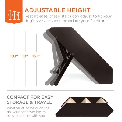 Adjustable 3-Step Dark Brown and Beige Wooden Pet Stairs