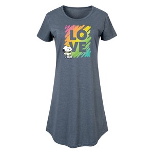 Women's - Peanuts - Rainbow Love Scribble Graphic T-shirt Dress - 1 of 4