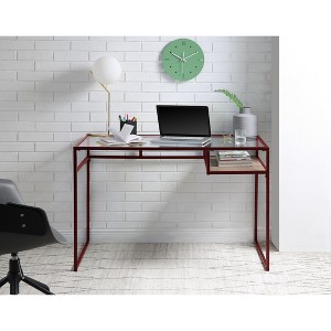 CAVINAS Home Office Desk Modern Writing Desk with One Storage Shelf and Glass Desktop for Study - 1 of 4