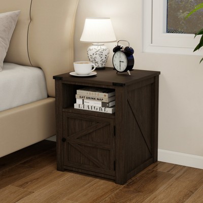 MUUEGM 24" Farmhouse End Table| Nightstand Bedside Table with Charging Station and Door &Storage Shelf