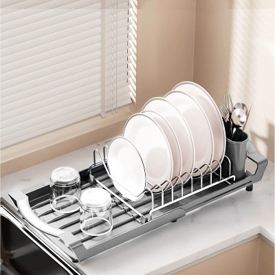 LunaLulinlk Dish Drying Rack, Extendable Dish Rack, Drying Rack Kitchen,Compact Dish Drainer,Utensil Holder, Cup Holder, Drying Rack for Kitchen Sink