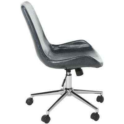 Transitional Dark Grey Faux Leather Chrome Swivel Desk Chair