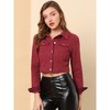 Allegra K Women's Solid Cropped Button-Down Plaid Cuffs Jean Jacket with Pockets - 2 of 4