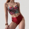 Anna-Kaci Women's Tropical Print Longline Bikini Top with High Waist Bottom and Lattice Side Details - 3 of 4