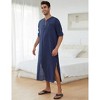 Men's V-Neck Linen Robe Short Sleeve Kaftan Thobe Long Gown Casual Shirt for Beach, Summer - 4 of 4