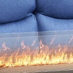 brown wicker/blue cushion