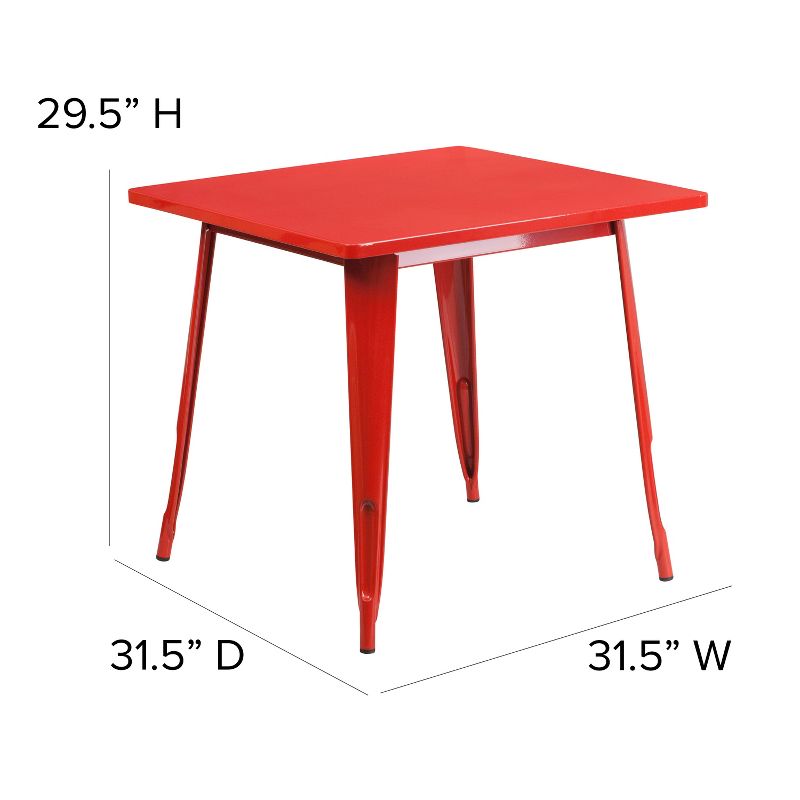 Emma and Oliver Commercial Grade 31.5" Square Colorful Metal Indoor-Outdoor Dining Table, 4 of 8