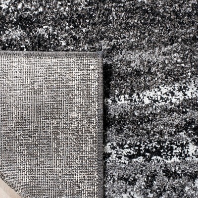 Silver and Black Abstract Synthetic Area Rug, 54" x 16"