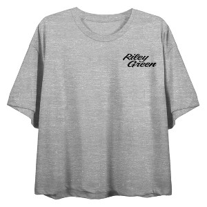 Riley Green Dog In Truck Women's Athletic Heather Crew Neck Short Sleeve Crop Top - 1 of 4