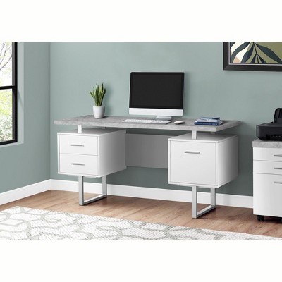 Monarch Specialties Computer Desk with Drawers, Contemporary Style, Home & Office Computer Desk with Metal Legs, 60" L, White with Cement-Look Top