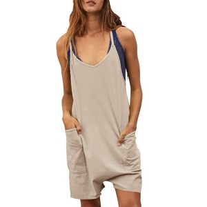 Women's U Neck Overall Sleeveless Jumpsuits Spaghetti Straps Romper Loose Fit Athletic Overalls with Pockets - 1 of 4