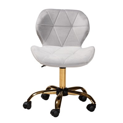 Savara Grey Velvet and Gold Metal Swivel Desk Chair