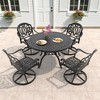 5-Piece Round Cast Aluminum Patio Set with Swivel Chairs,Brown Cushions - 4 of 4