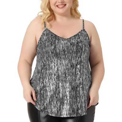 Agnes Orinda Women's Plus Size Tops V Neck Velvet Lace Trim Cami