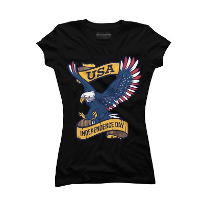 Junior's Design By Humans July 4th Eagle USA Cartoon By TshirtforHumans T-Shirt