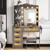 Fredees Vanity Desk with Mirror and Lights, Vanity Dressing Table with 5 Drawers and Cushioned Stool, Makeup Vanity Set with Charging Station - 4 of 4