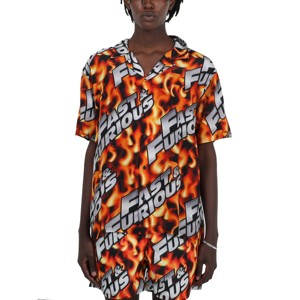 Fast & Furious Logo All-Over Print Flame Background Adult Short Sleeve Button-Down Shirt - 1 of 4