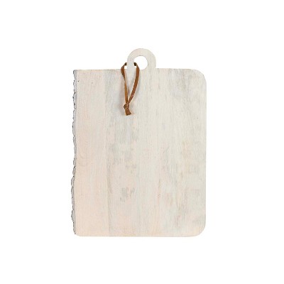 16" Live Edge Rectangle Cutting Board Whitewash Wood  with Leather Loop by Foreside Home & Garden