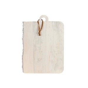 16" Live Edge Rectangle Cutting Board Whitewash Wood  with Leather Loop by Foreside Home & Garden - 1 of 4