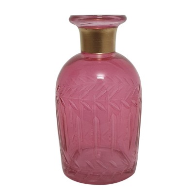 VIP Glass 5 in. Pink Etched Bud Vase