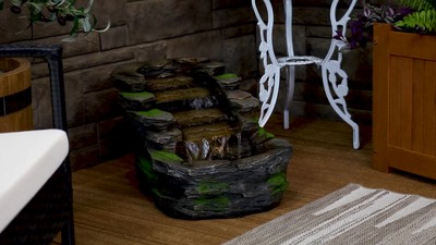 Shale Falls Gray Polyresin Outdoor Fountain with LED Lights
