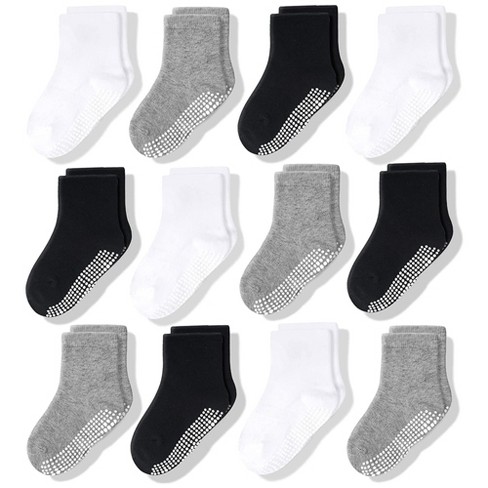 CozyWay Non-Slip Toddler Socks – 12 Or 6 Pairs, Grip Soles, Cotton Crew Socks