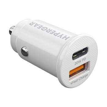 Hypergear Mini 20W USB-C PD + 18W USB Fast Car Charger - White
