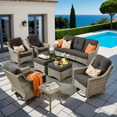 XIZZI OUTDOOR SWIVEL ROCKER SETS: 3-PC Rocker + Modular Sofa & Fire Pit Options - All-Weather Fabric, 8 Color Choices for Patio, Garden, Poolside