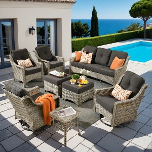 XIZZI OUTDOOR SWIVEL ROCKER SETS: 3-PC Rocker + Modular Sofa & Fire Pit Options - All-Weather Fabric, 8 Color Choices for Patio, Garden, Poolside - 1 of 4