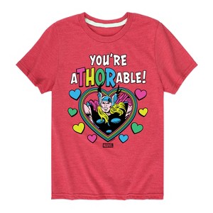 Boys' - Marvel - Thor Valentine You're Athorable Short Sleeve Graphic T-Shirt - 1 of 4