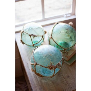 Nautical Recycled Glass Float 10"H – Blue Jute-Wrapped Decorative Accent by Kalalou - 1 of 4