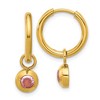 Chisel Stainless Steel Polished Yellow IP-plated with Removeable Pink Cubic Zirconia Dangle Hinged Hoop Earrings - 2 of 4
