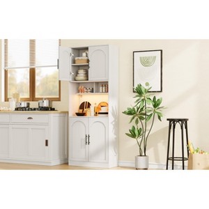 Kitchen Pantry Cabinet with RGB Light, Tall Kitchen Hutch Bar Cabinet with Microwave Stand, Farmhouse Large Wood Storage Cabinet with Barn Doors - 1 of 4