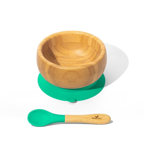 Baby Bowls and Spoons - Baby Bamboo Bowl and Spoon | Silicone Suction |  Bamboo Baby Bowls for Baby | Baby Bowls First Stage | Baby Wood Bowls