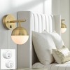 360 Lighting Luna Mid Century Modern Wall Lamps Set of 2 Smart Sockets Brass Plug-In 5 1/2" Fixture White Glass for Bedroom Bedside - 2 of 4