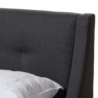 Queen Dark Grey Tufted Upholstered Walnut Wood Platform Bed