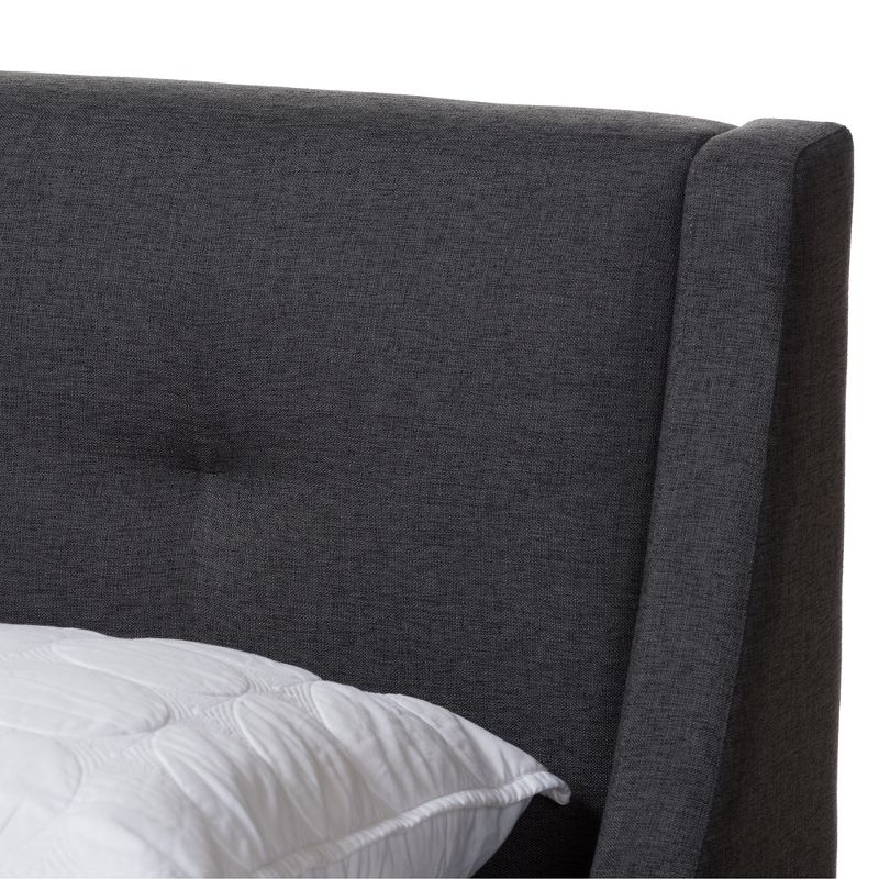 Louvain Modern and Contemporary Fabric Upholstered Walnut - Finished Platform Bed Dark Gray - Baxton Studio, 5 of 9