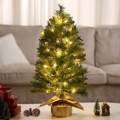 JOYFY 24’’ Mini Christmas Table Top Tree with LED Lights, Pre-lit Artificial Xmas Tree for Christmas Decorations Indoor Xmas Party Decoration