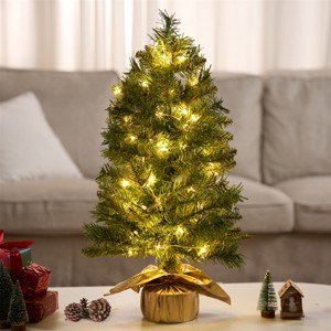Joyfy Christmas Tree Decorations, 24"/2FT Green Mini Tabletop Artificial Xmas Tree with LED Warm Lights, Christmas Decorations Indoor - 1 of 4
