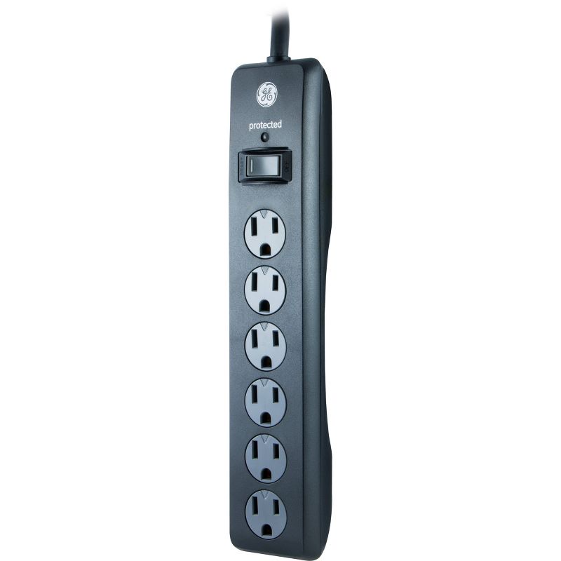 GE 6 Outlet Surge Protector with 4&#39; Extension Cord Twist To Close Safety Covers Black, 6 of 8