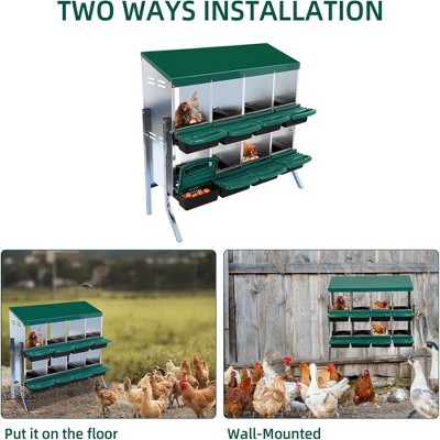 Green Galvanized Steel 8-Compartment Chicken Nesting Box