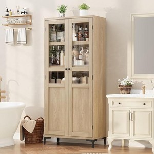 Tall Storage Cabinet with 2 Doors & Adjustable Shelves - Narrow Pantry Organizer for Kitchen, Bathroom, Dining Room, and Home Office - 1 of 4