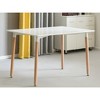 Mid-Century Modern Rectangular 4 Ft. Dining Table with White Plastic Tabletop and Solid Beech Wood Legs - 4 of 4
