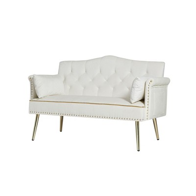 NicBex 54.72 Inch Tufted Back Loveseat Sofa,2-Seater Velvet Sofa for Living Room,Small Space,Office,Apartment,Beige