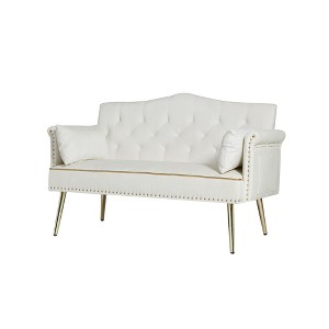 NicBex 54.72 Inch Tufted Back Loveseat Sofa,2-Seater Velvet Sofa for Living Room,Small Space,Office,Apartment,Beige - 1 of 4