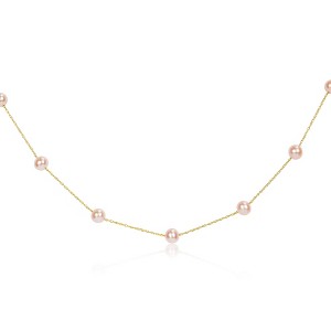 EVERLY JEWELRY | 14k Yellow Gold 5-6mm Pink Cultured Freshwater Pearl Tin Cup Necklace, 17" - 1 of 4