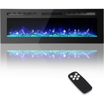 Black 72-Inch Built-in Electric Fireplace, Wall-Mounted Heater with 12 Flame Effects, Remote/Touchscreen Control for Bedroom Living Room