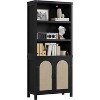 Floor Standing Display Shelves, Bookcases for Home, Office, Living Room, 70" Tall Cutlery Shelves with Three Tiers of Open Storage with Rattan Doors - 2 of 4