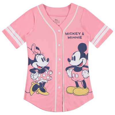 Ladies Mickey Mouse Fashion Shirt - Mickey & Minnie Mouse Baseball Jersey - Disney Mickey Mouse Button Down Baseball Jersey