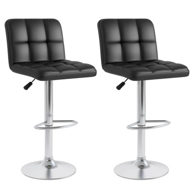 Set of 2 Bar Stools PU Leather Adjustable Barstool Low Back Swivel Pub Chairs Black